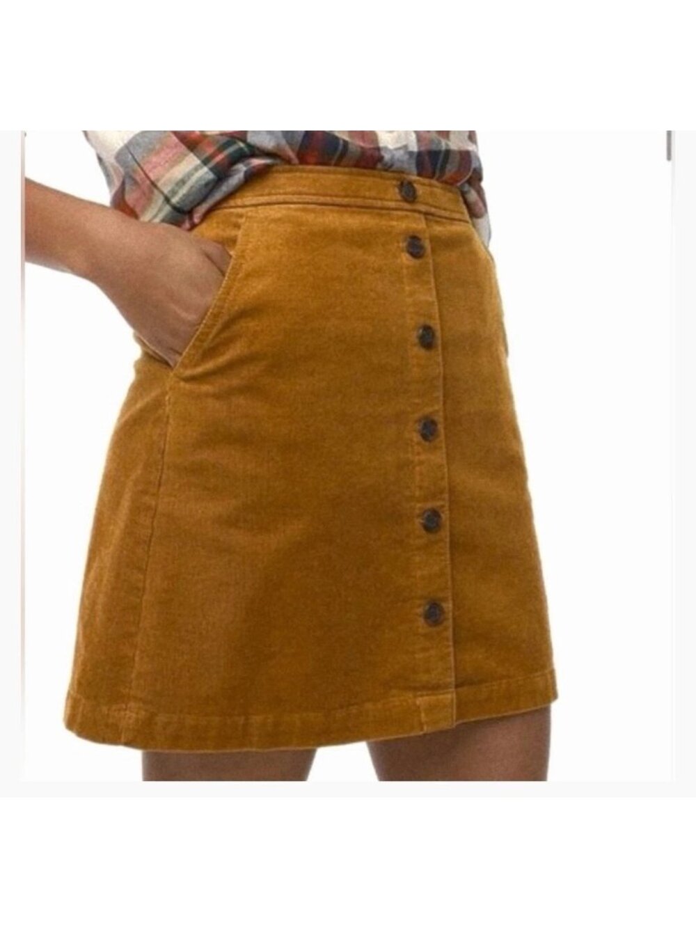 J Crew Corduroy Button Front Mini Skirt Women’s Large L Fall Tan A Line Preppy
